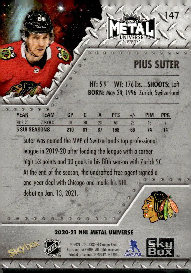 2020-21 SkyBox Metal Universe #147 Pius Suter (back)