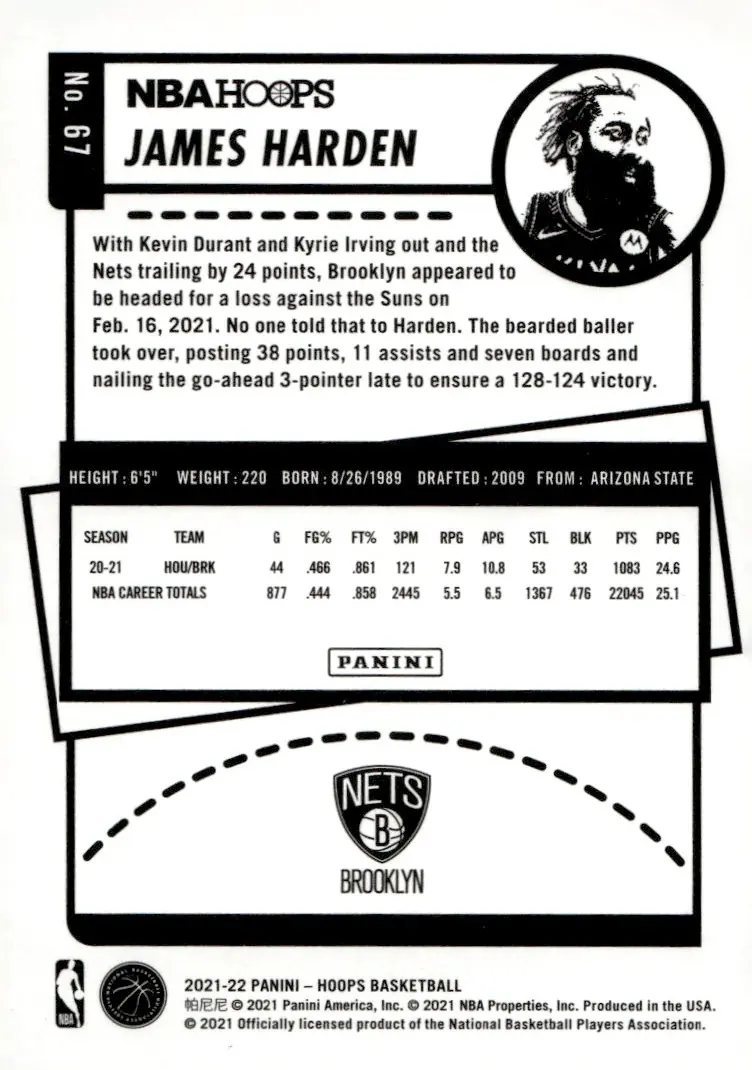 2021-22 NBA Hoops #67 James Harden (back)