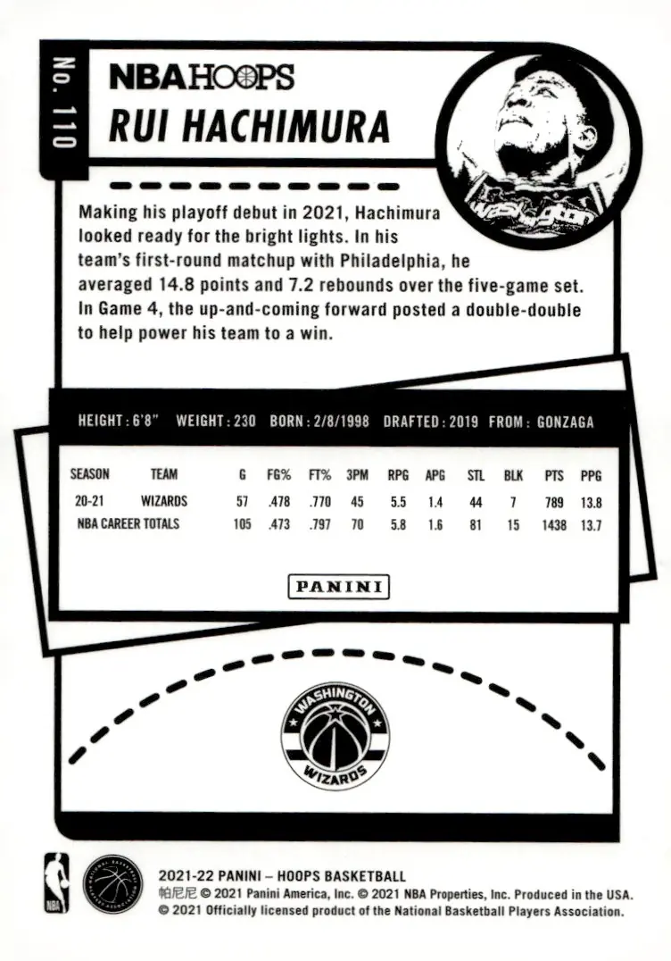 2021-22 NBA Hoops #110 Rui Hachimura (back)