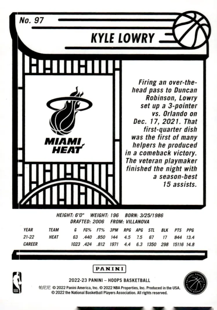 2022-23 NBA Hoops #97 Kyle Lowry (back)