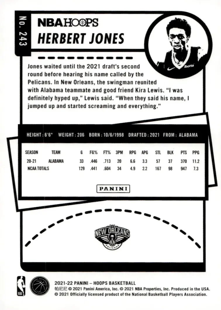 2021-22 NBA Hoops #243 Herbert Jones (back)