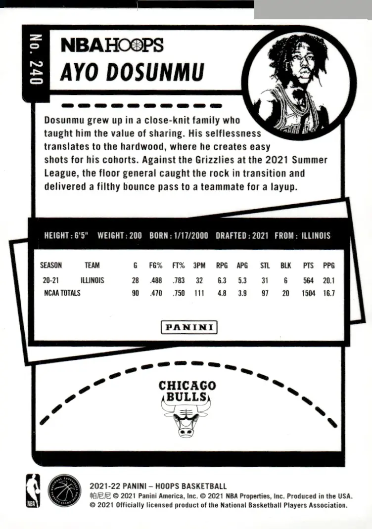 2021-22 NBA Hoops #240 Ayo Dosunmu (back)