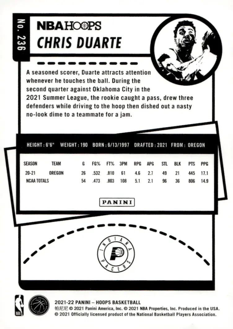 2021-22 NBA Hoops #236 Chris Duarte (back)