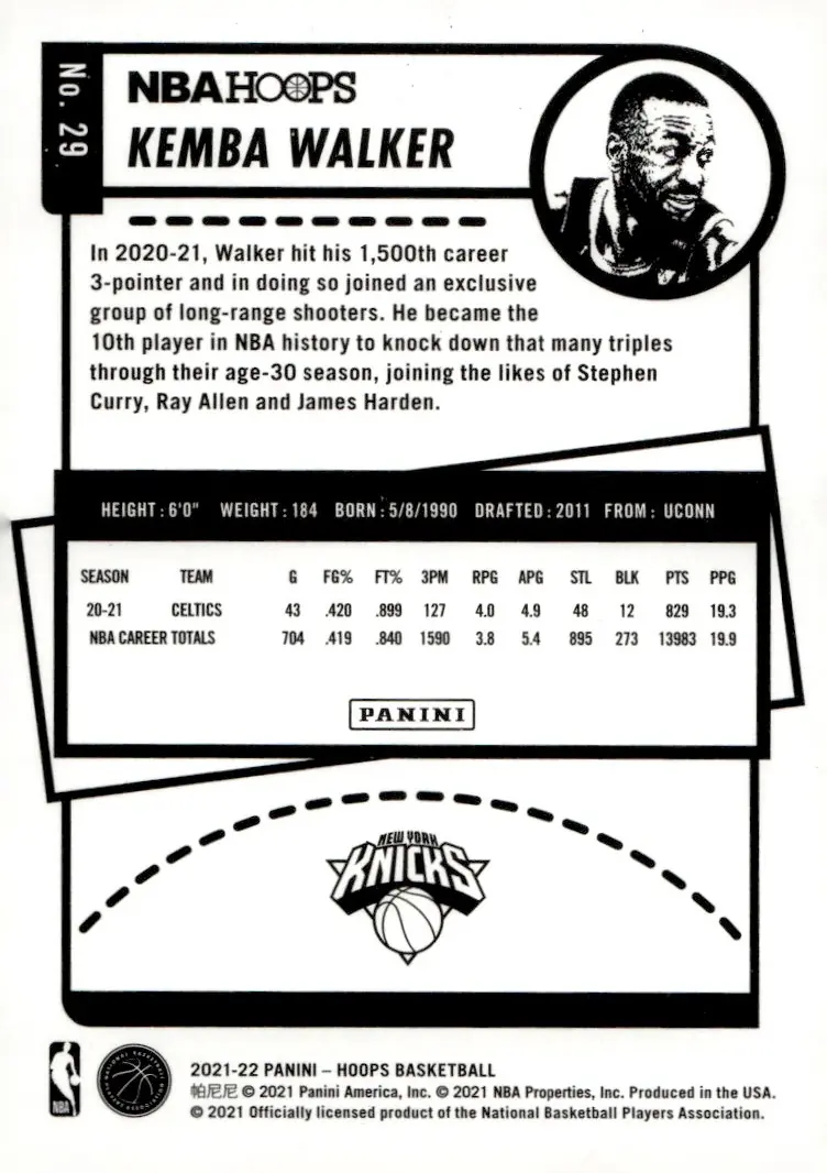 2021-22 NBA Hoops #29 Kemba Walker – Purple (back)