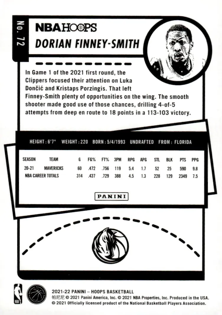 2021-22 NBA Hoops #72 Dorian Finney-Smith (back)