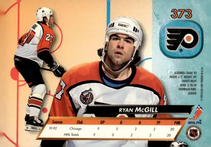 1992-93 Fleer Ultra #373 Ryan McGill (back)