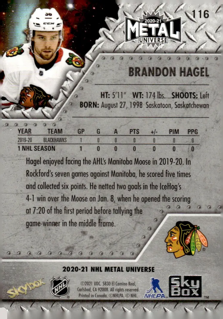 2020-21 Skybox Metal Universe #116 Brandon Hagel (back)