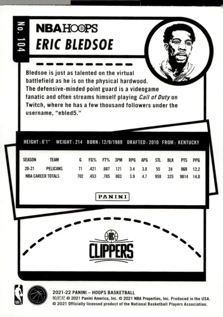 2021-22 NBA Hoops #104 Eric Bledsoe (back)