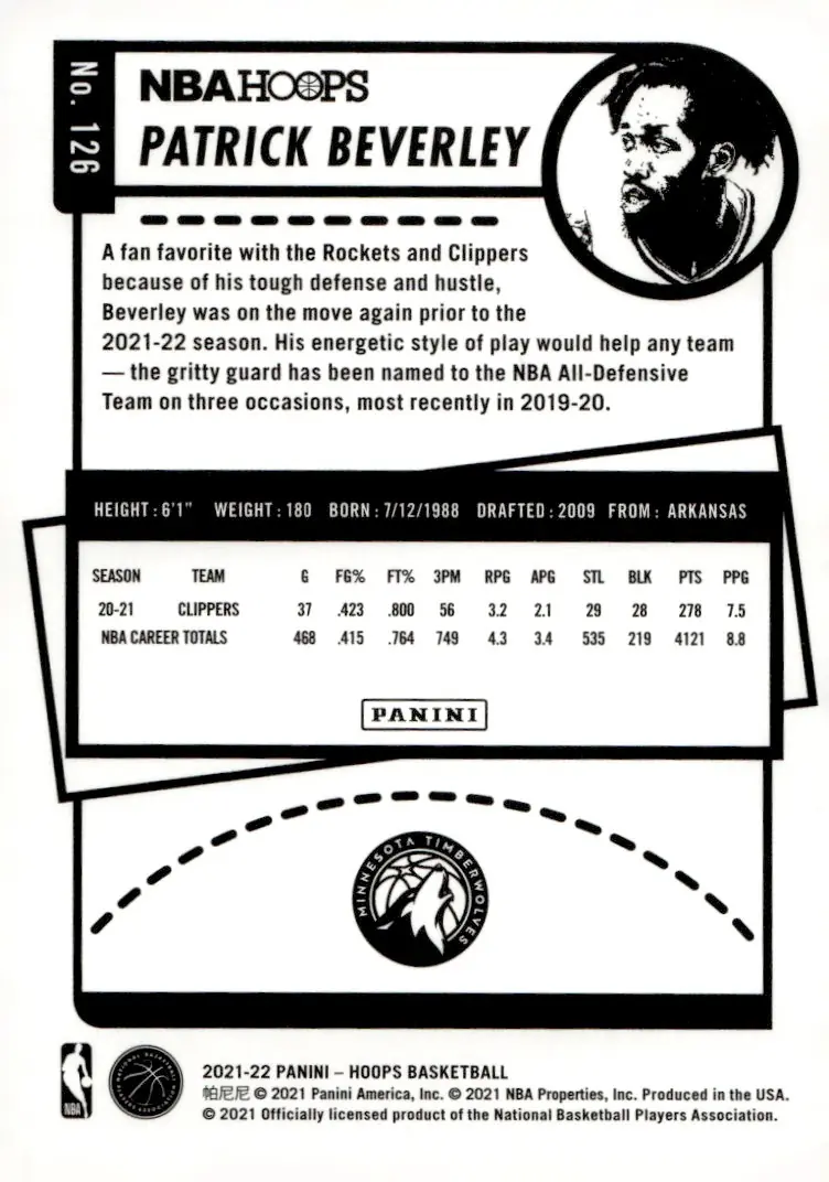 2021-22 NBA Hoops #126 Patrick Beverley (back)