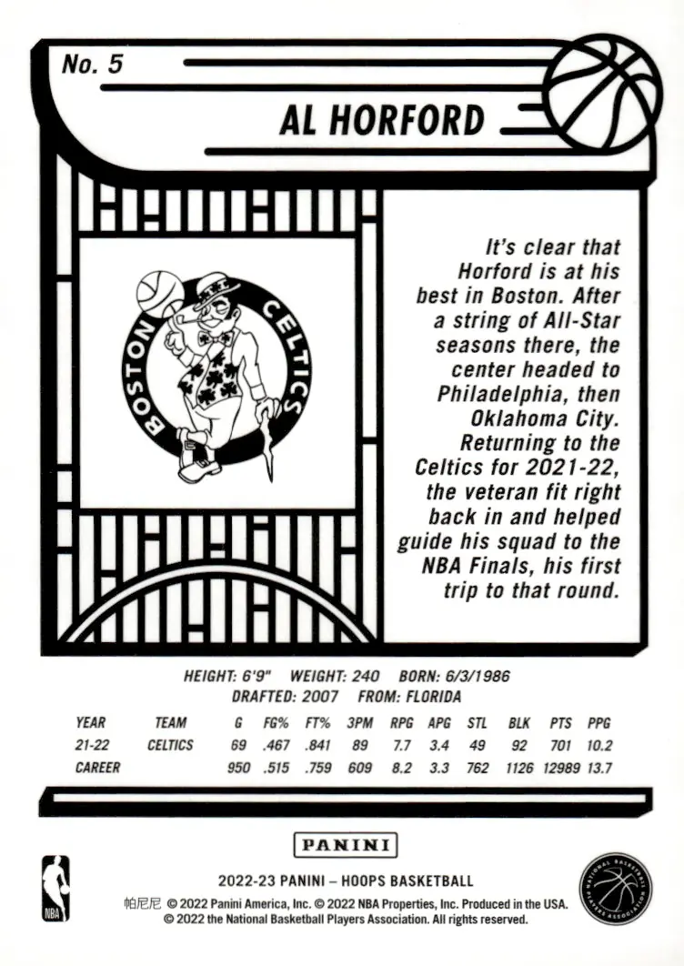 2022-23 NBA Hoops #5 Al Horford – Purple (back)