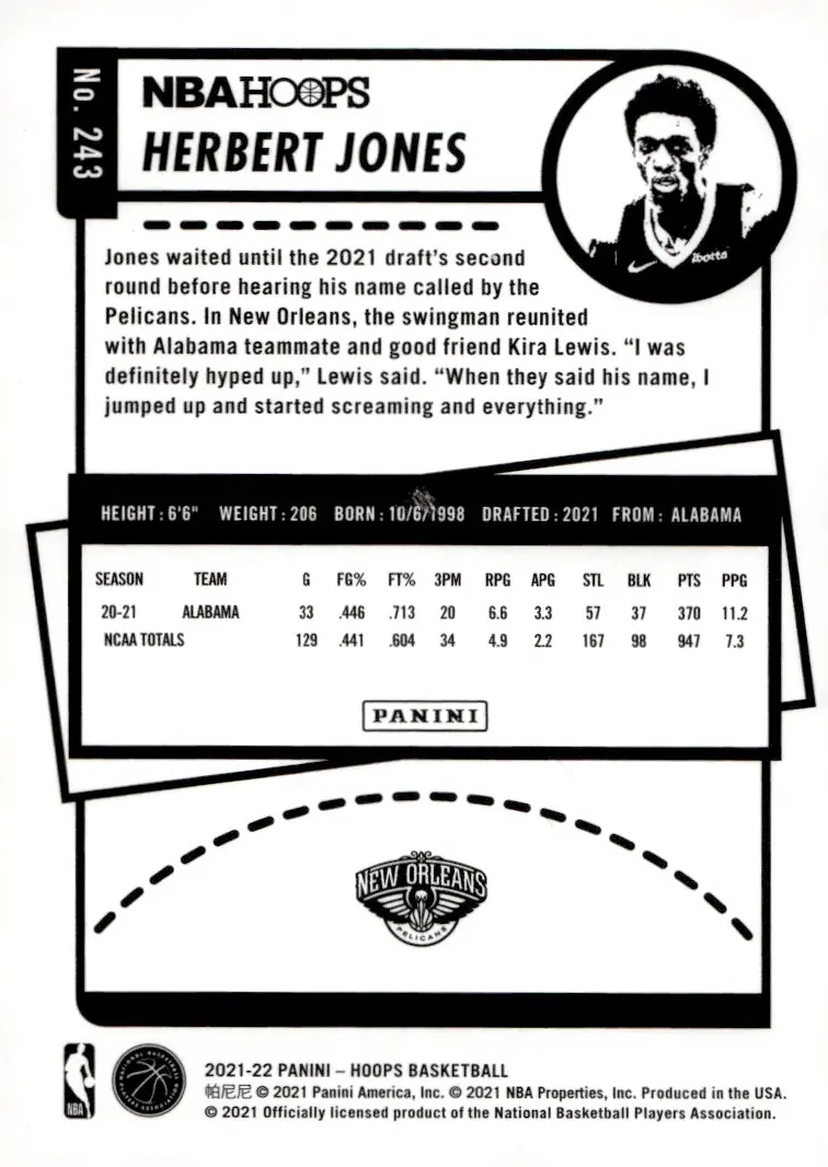 2021-22 NBA Hoops #243 Herbert Jones (back)