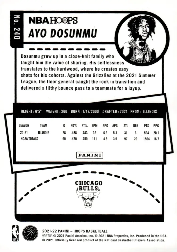 2021-22 NBA Hoops #240 Ayo Dosunmu (back)