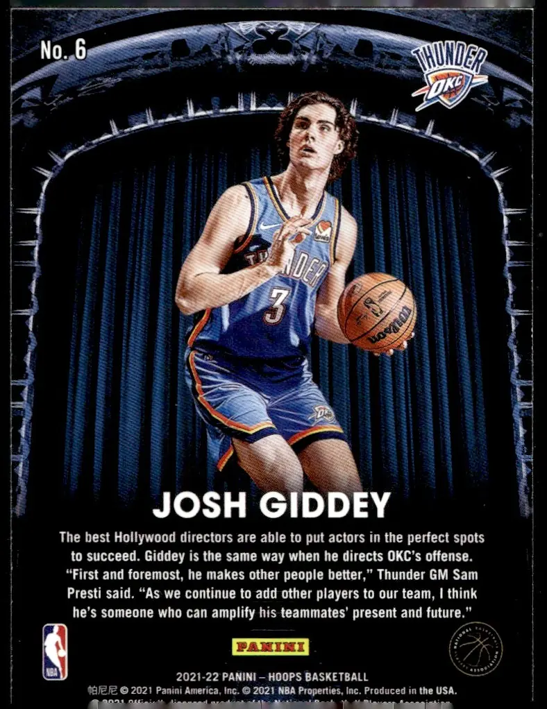 2021-22 NBA Hoops #6 Josh Giddey (back)