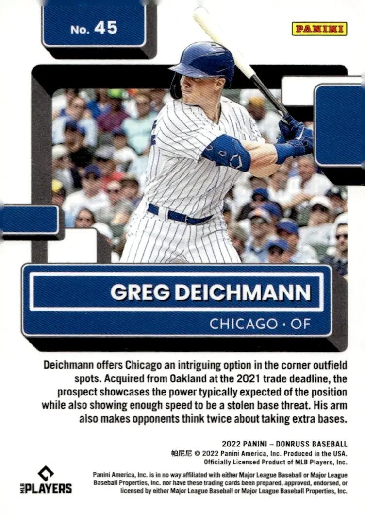 2022 Donruss #45 Greg Deichmann – Holo Orange (back)
