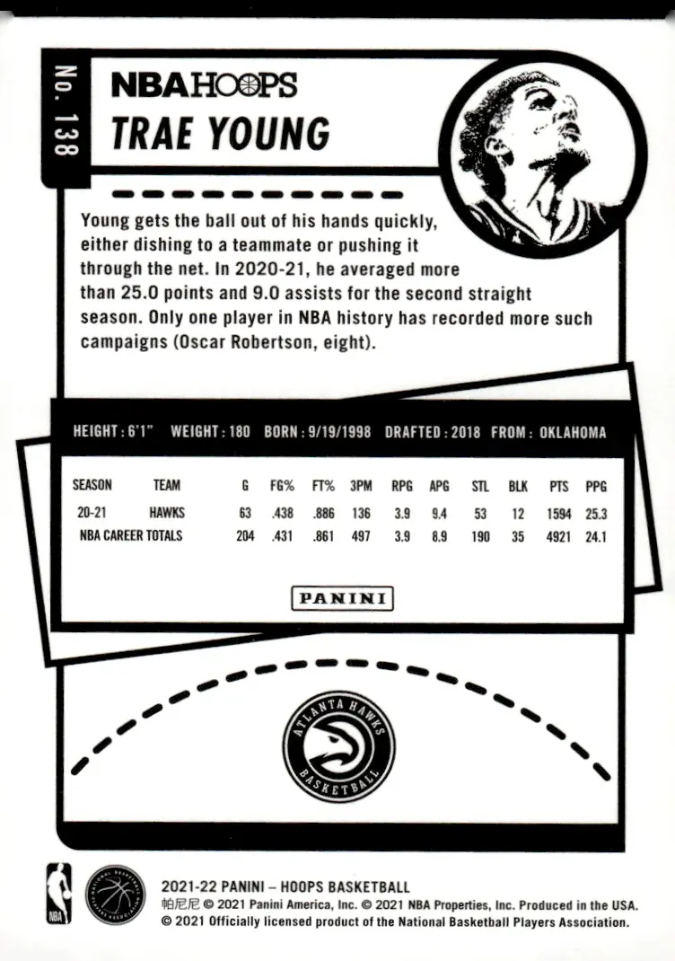 2021-22 NBA Hoops #138 Trae Young (back)