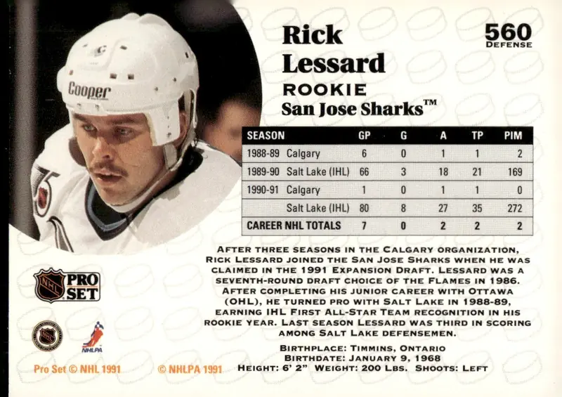 1991-92 Pro Set (Series 2) #560 Rick Lessard (back)