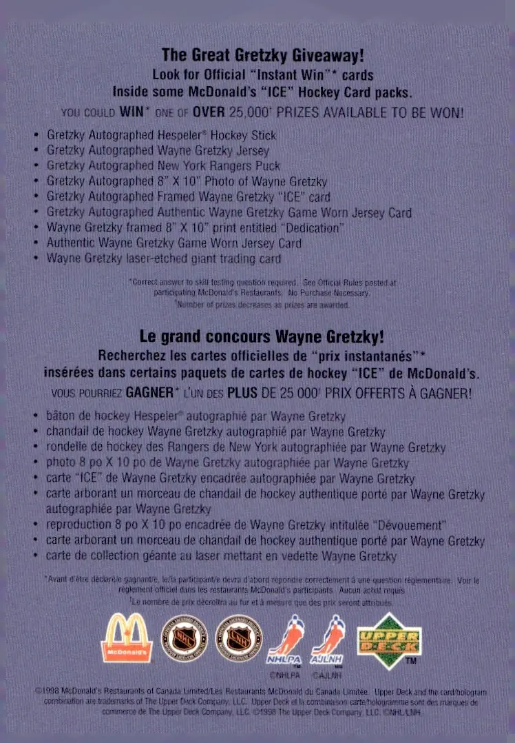 1998-99 Upper Deck McDonald's (Canada) Checklist (back)