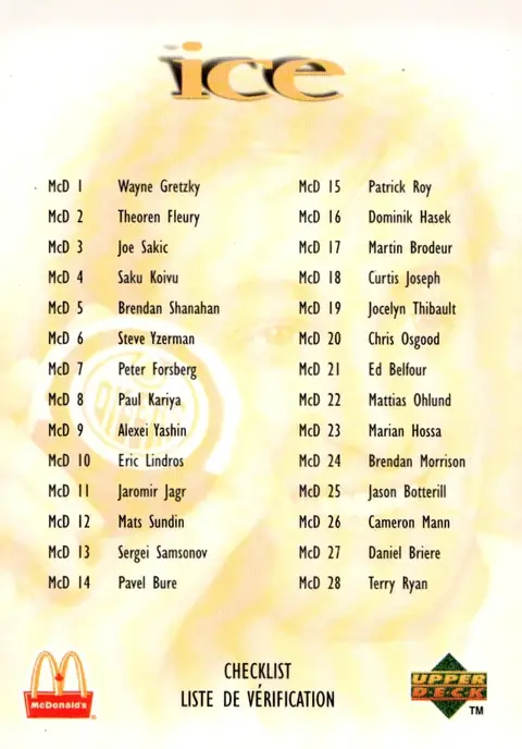 1998-99 Upper Deck McDonald's (Canada) Checklist