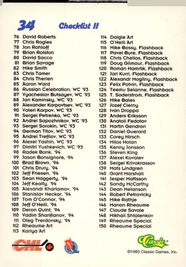 1993 Classic '93 Hockey Draft #34 Alexandre Daigle / Alexei Yashin (back)