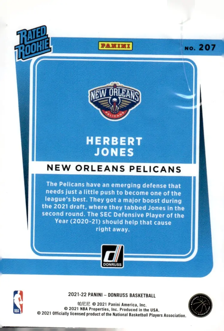 2021-22 Donruss Basketball #207 Herbert Jones (back)