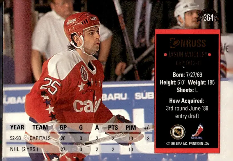 1993-94 Donruss #364 Jason Woolley (back)