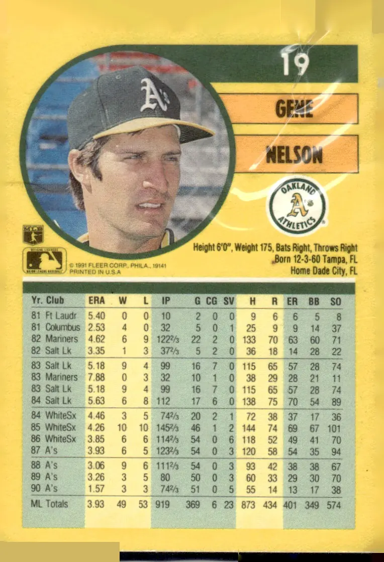 1991 Fleer #19 Gene Nelson (back)
