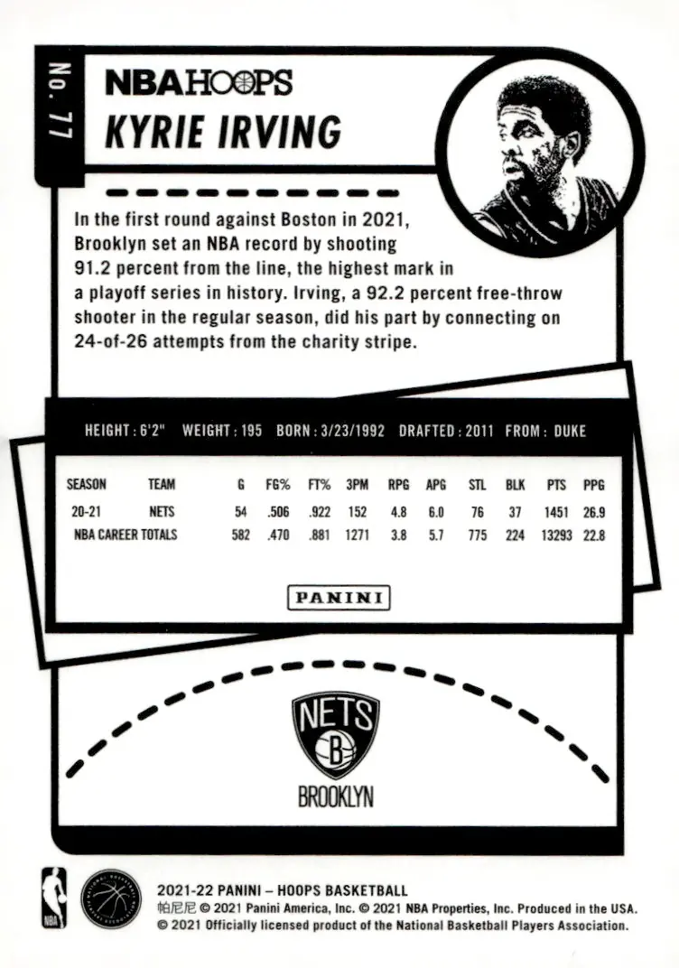 2021-22 NBA Hoops #77 Kyrie Irving (back)