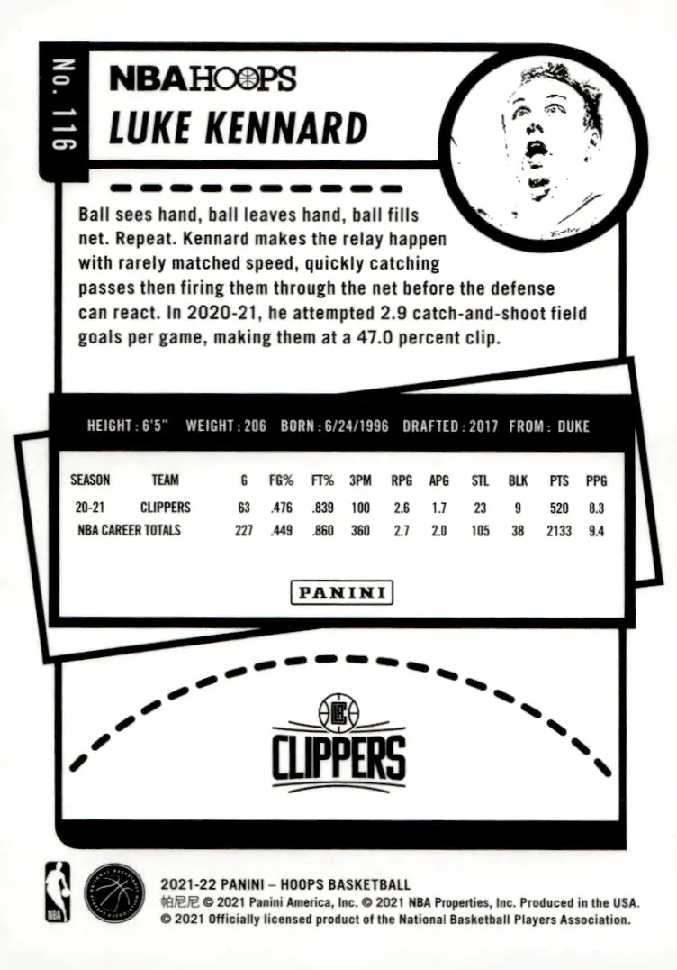 2021-22 NBA Hoops #116 Luke Kennard (back)
