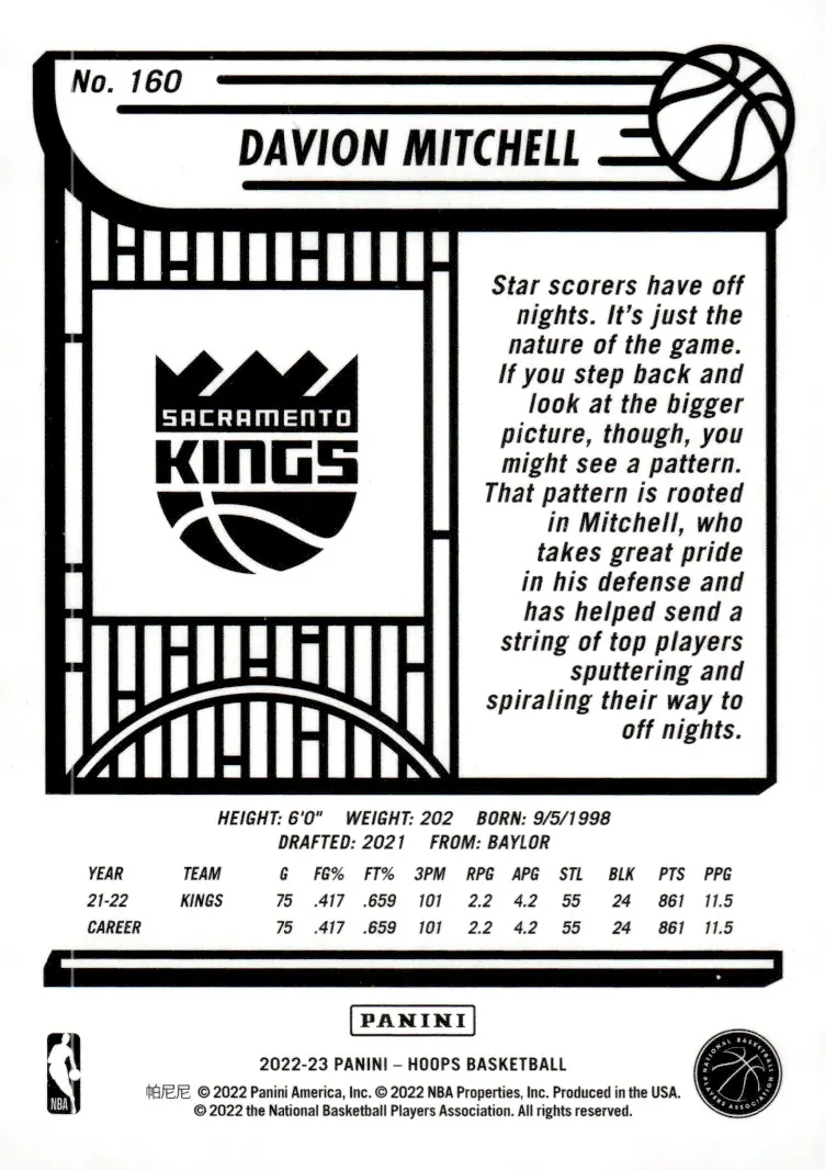 2022-23 NBA Hoops #160 Davion Mitchell (back)