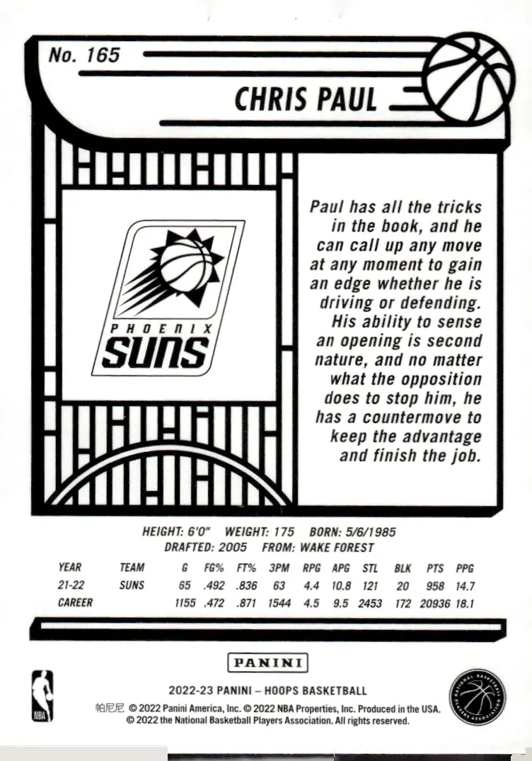 2022-23 NBA Hoops #165 Chris Paul (back)