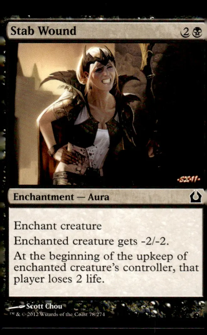 2012 Return to Ravnica #78/274 Stab Wound (Enchantment — Aura); art by Scott Chou (front)
