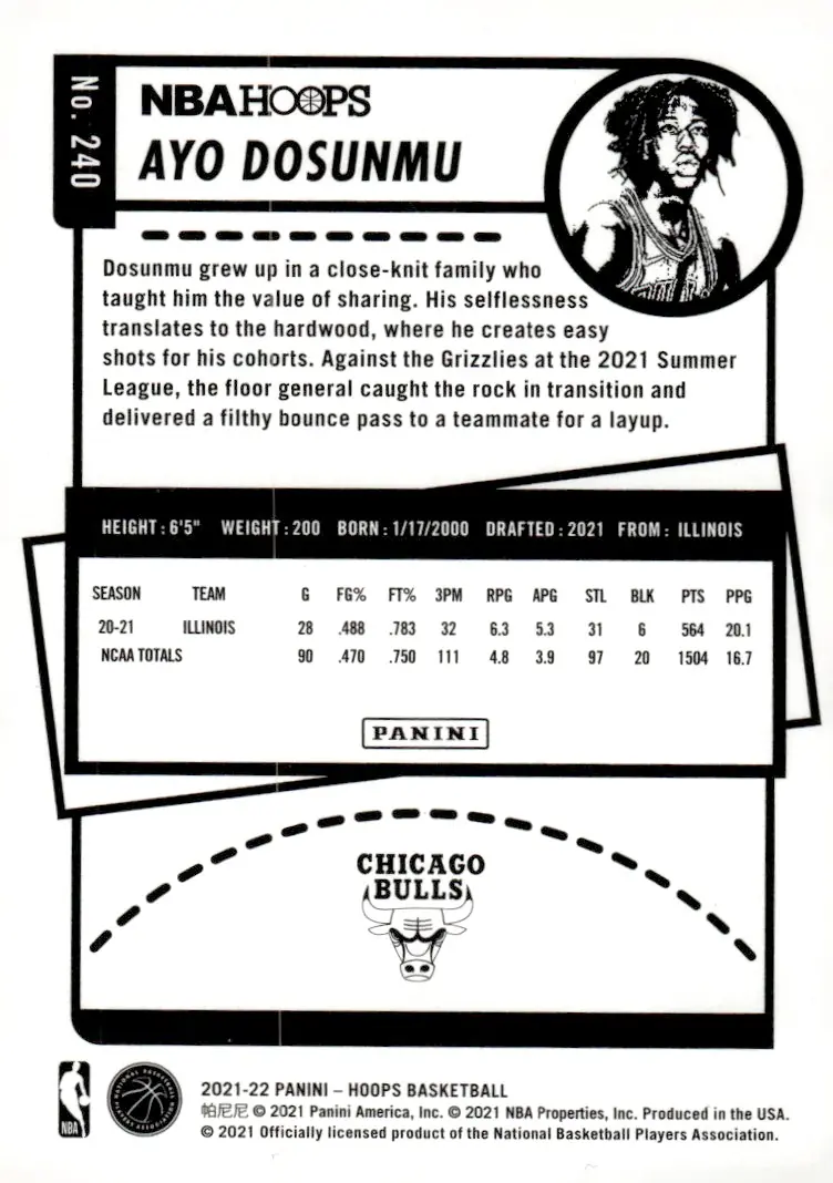 2021-22 NBA Hoops #240 Ayo Dosunmu (back)