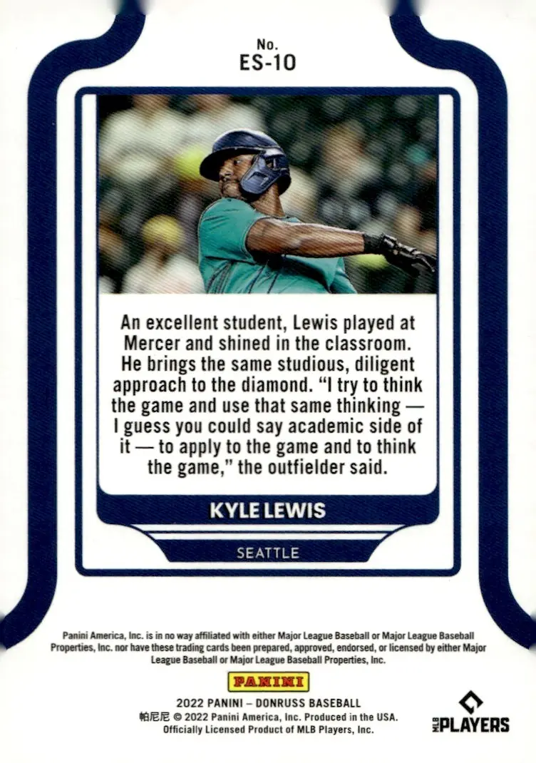 2022 Panini Donruss Baseball #ES-10 Kyle Lewis – Diamond (back)