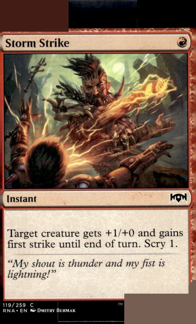 2019 Ravnica Allegiance (RNA) #119/259 Storm Strike (card name); art by Dmitry Burmak (front)