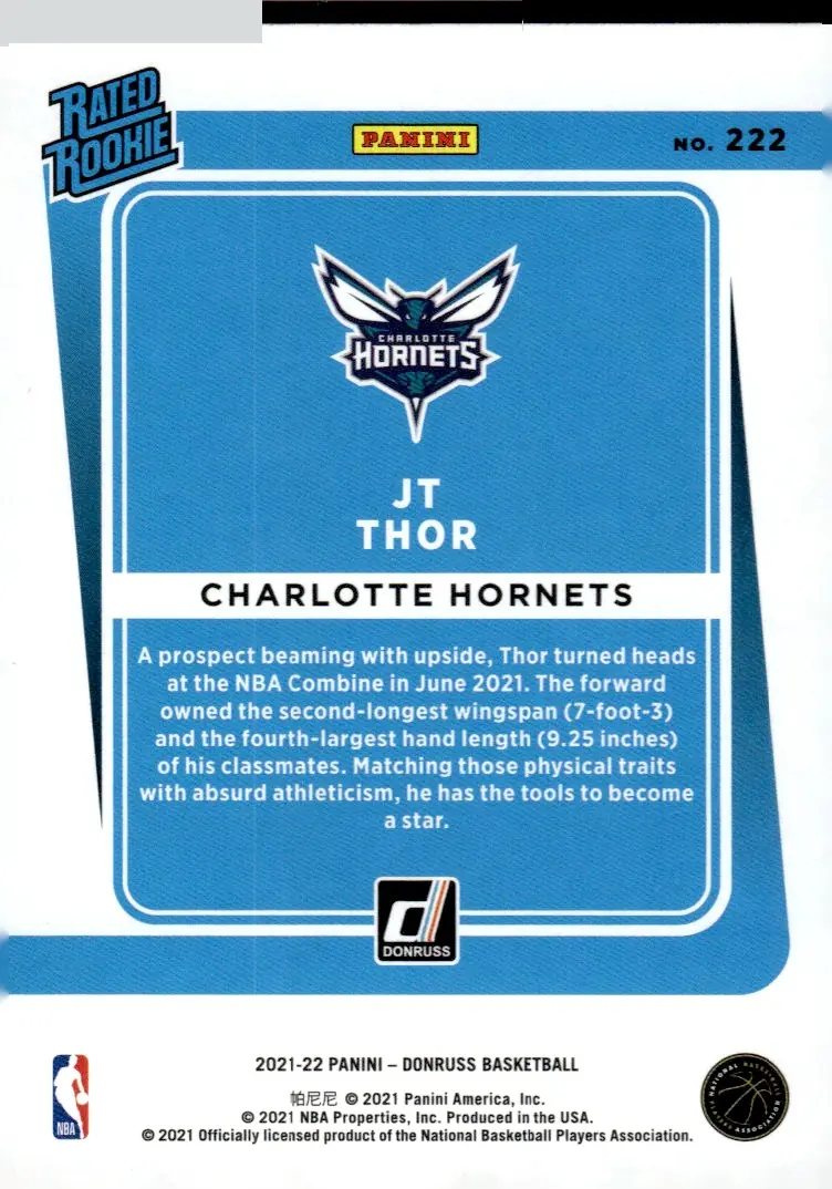 2021-22 Donruss #222 JT Thor – Holo Orange Laser (back)