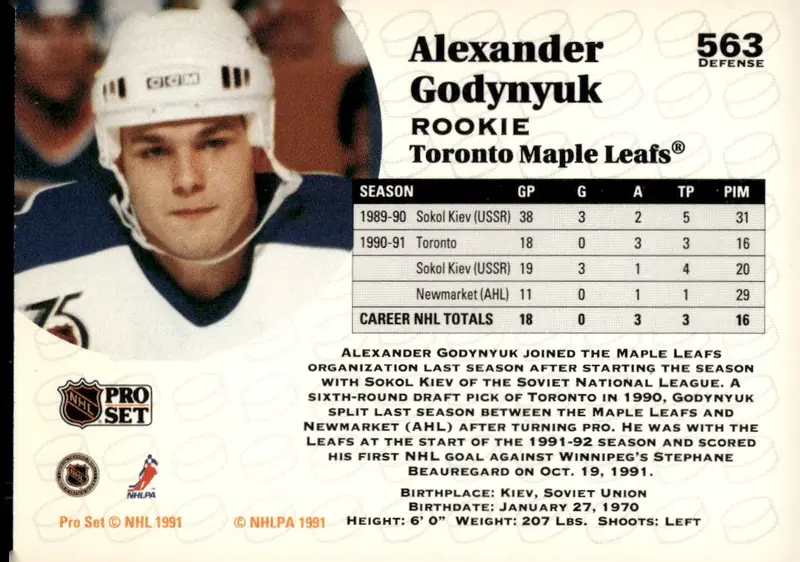 1991-92 Pro Set (Series 2) #563 Alexander Godynyuk (back)