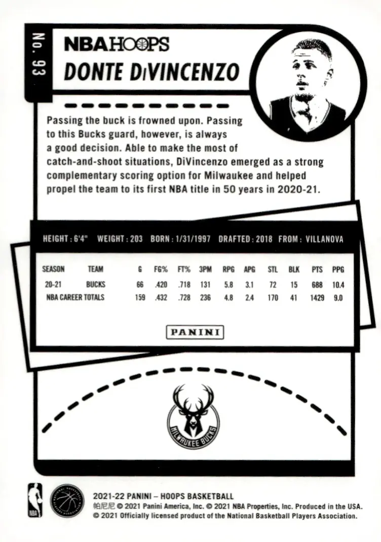 2021-22 NBA Hoops #93 Donte DiVincenzo (back)