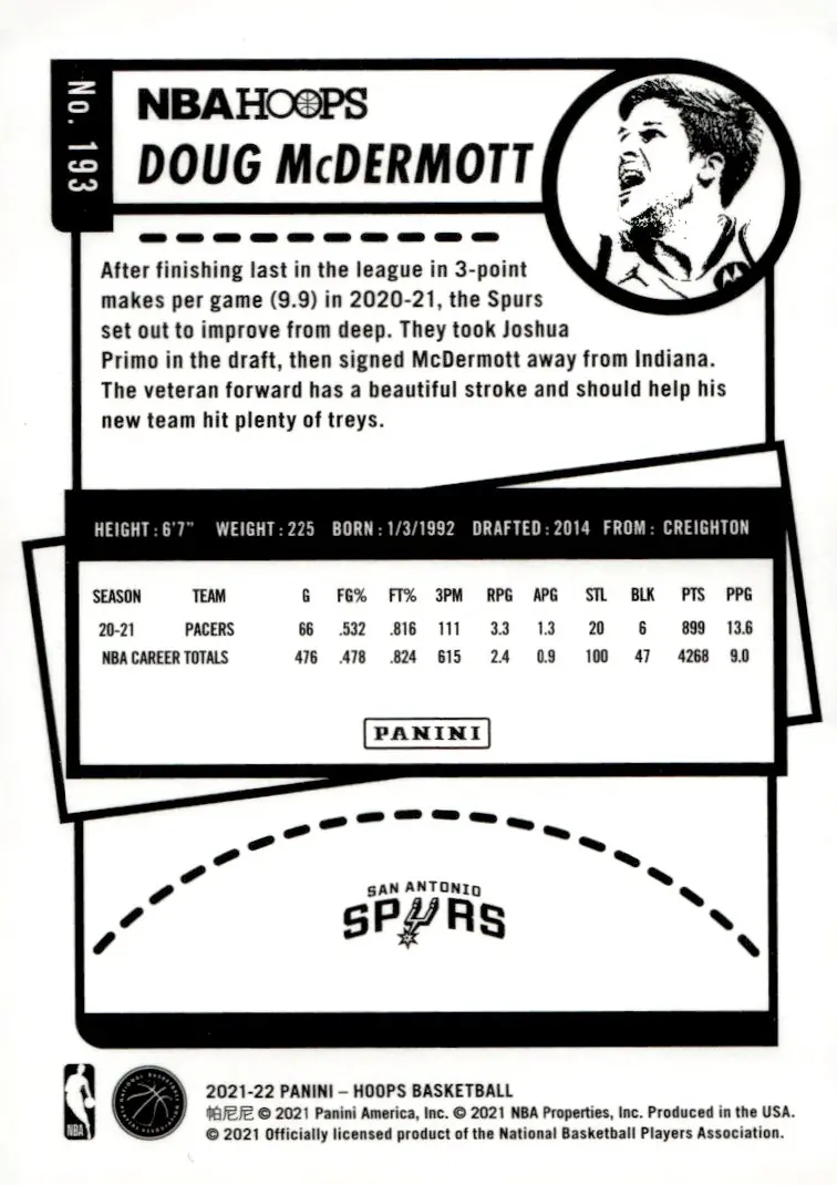 2021-22 NBA Hoops #193 Doug McDermott (back)