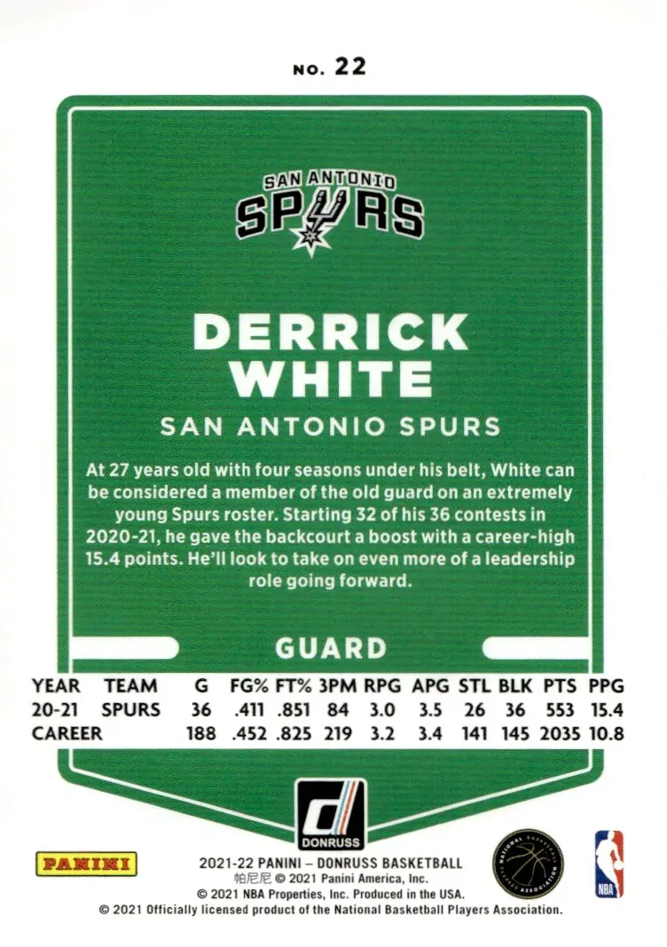 2021-22 Donruss #22 Derrick White (back)
