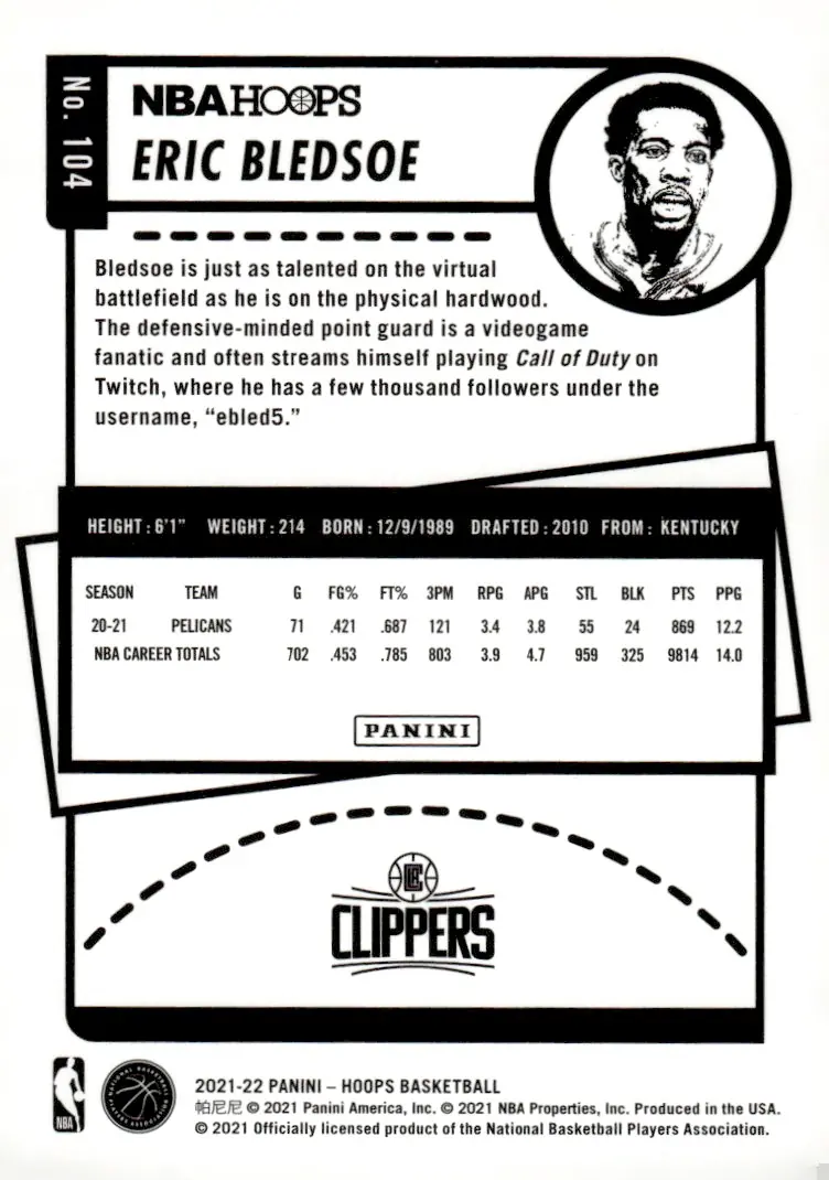 2021-22 NBA Hoops #104 Eric Bledsoe (back)
