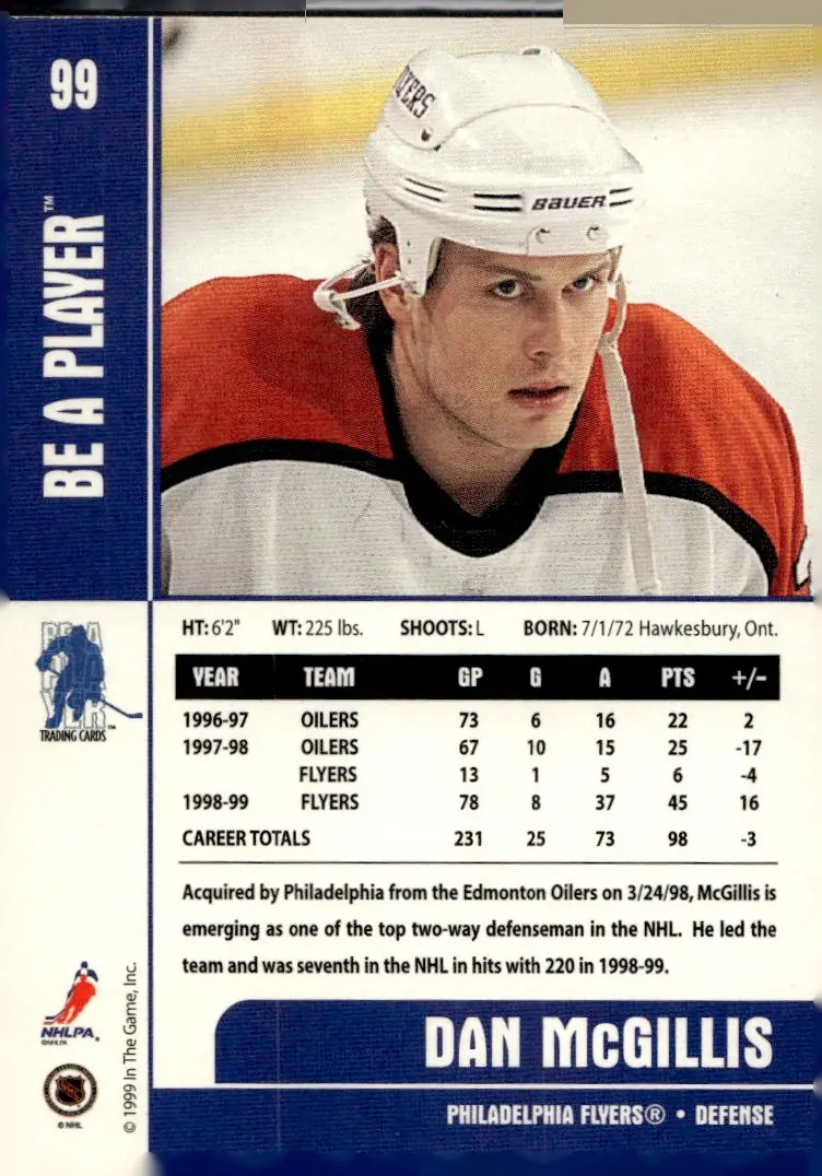 1999-00 Be A Player Memorabilia #99 Dan McGillis (back)