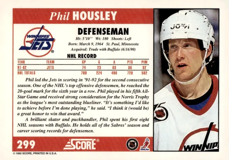 1992-93 Score #299 Phil Housley (back)