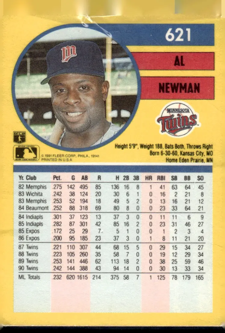 1991 Fleer #621 Al Newman (back)