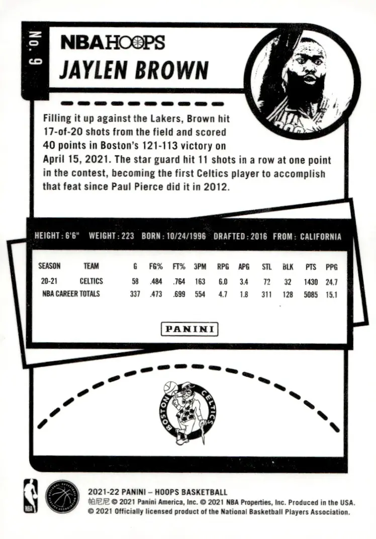 2021-22 NBA Hoops #9 Jaylen Brown (back)