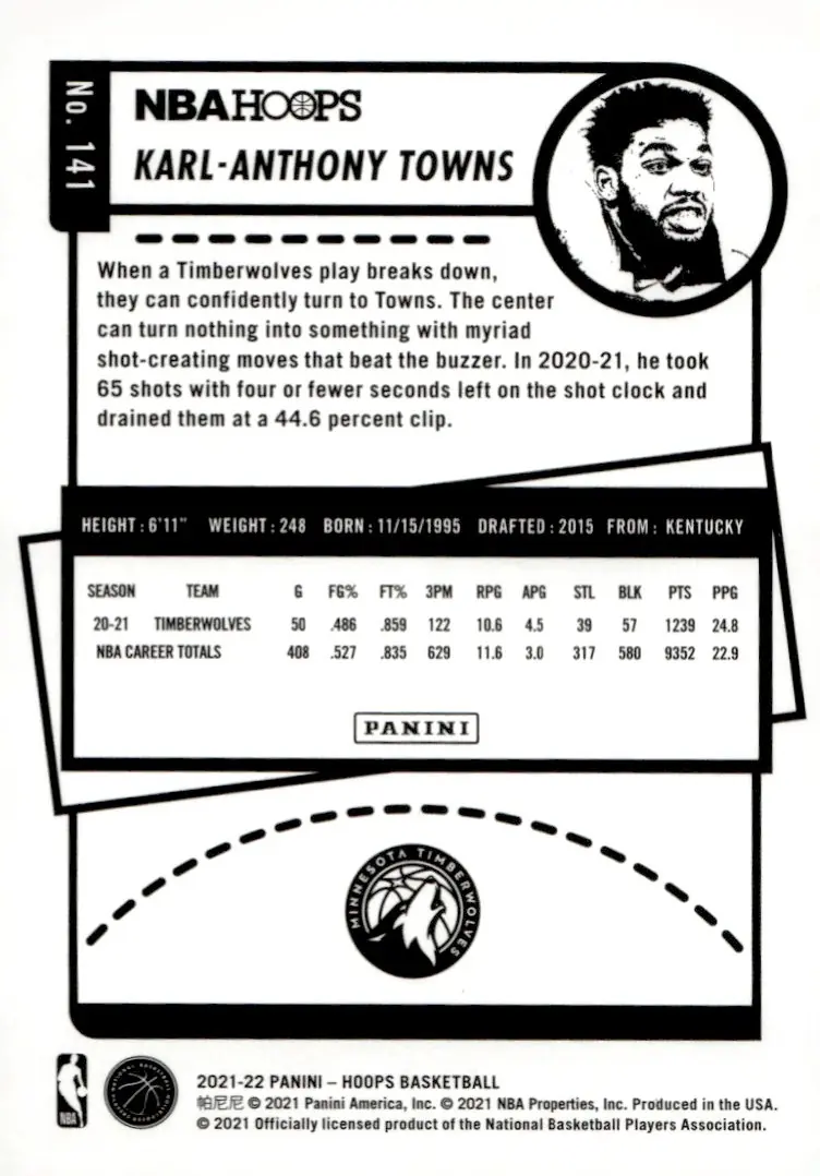 2021-22 NBA Hoops #141 Karl-Anthony Towns (back)