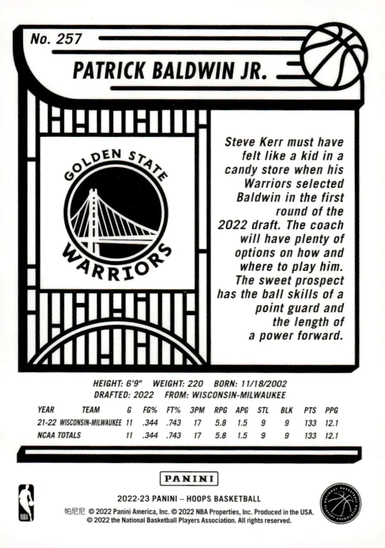 2022-23 NBA Hoops #257 Patrick Baldwin Jr. – Purple (back)