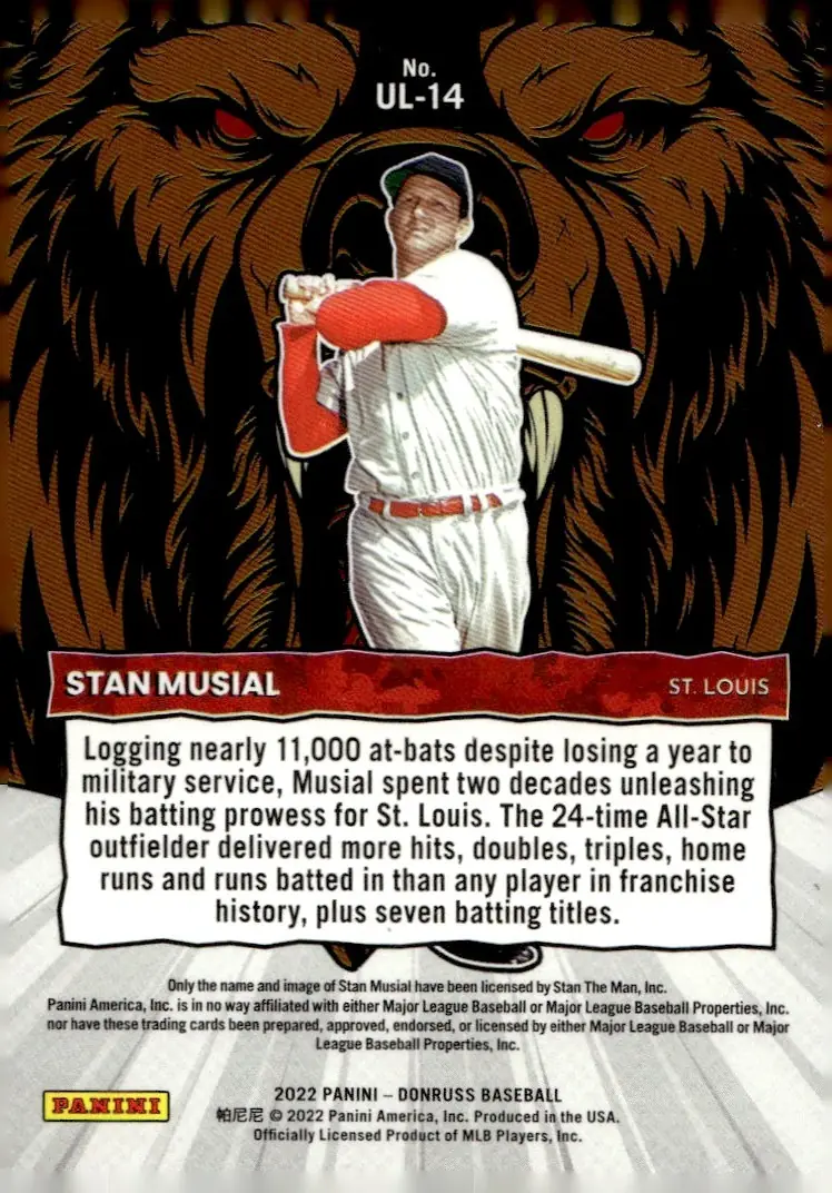2022 Donruss Baseball #UL-14 Stan Musial – Diamond (back)