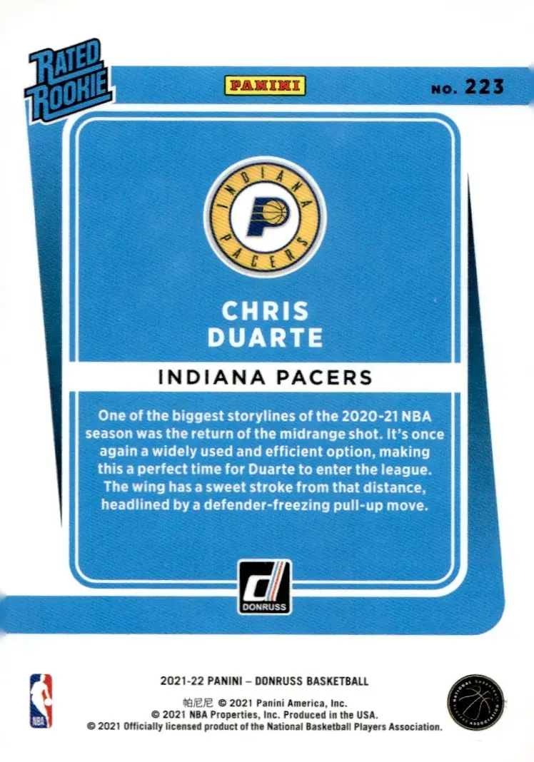 2021-22 Donruss Basketball #223 Chris Duarte (back)