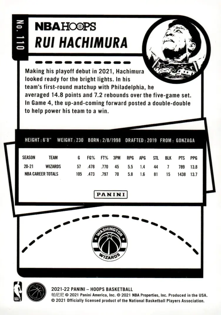 2021-22 NBA Hoops #110 Rui Hachimura (back)