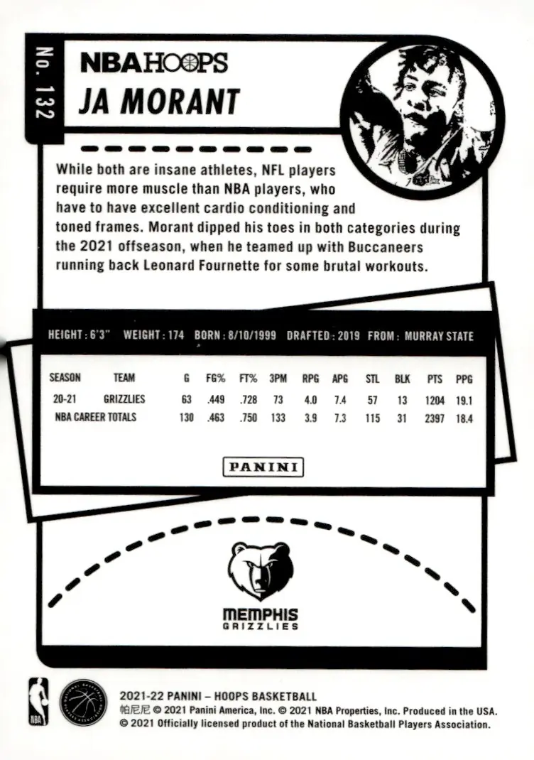 2021-22 NBA Hoops #132 Ja Morant (back)